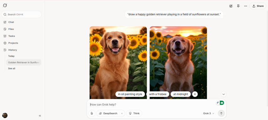 grok ai interface with output image based on prompt