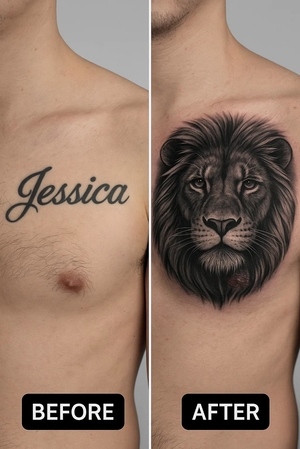 ideias de tatuagem de leão para cobrir nome de ex