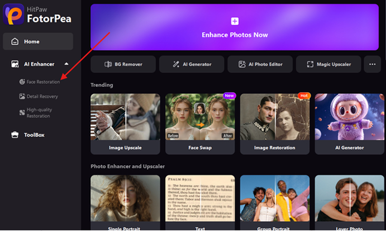 HitPaw FotorPea Face Restoration feature