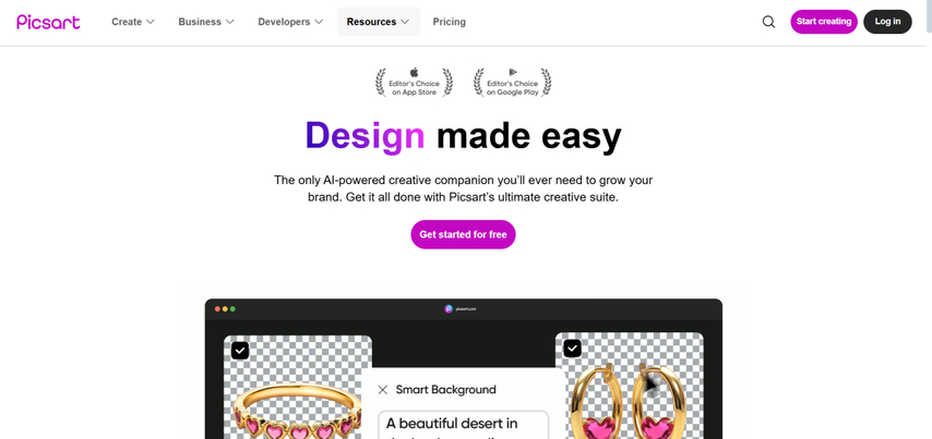 best design pickle alternative picsart homepage screenshot