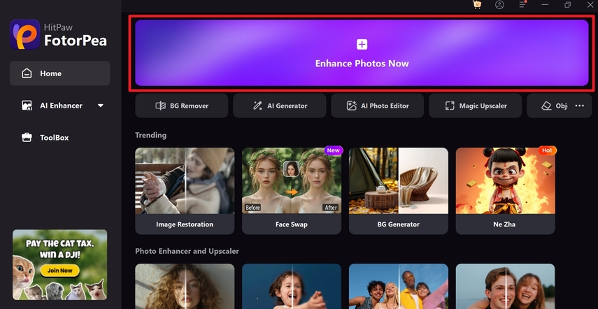 click enhance photos now button