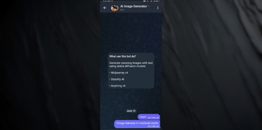 image midJourney bot telegram ai image generator