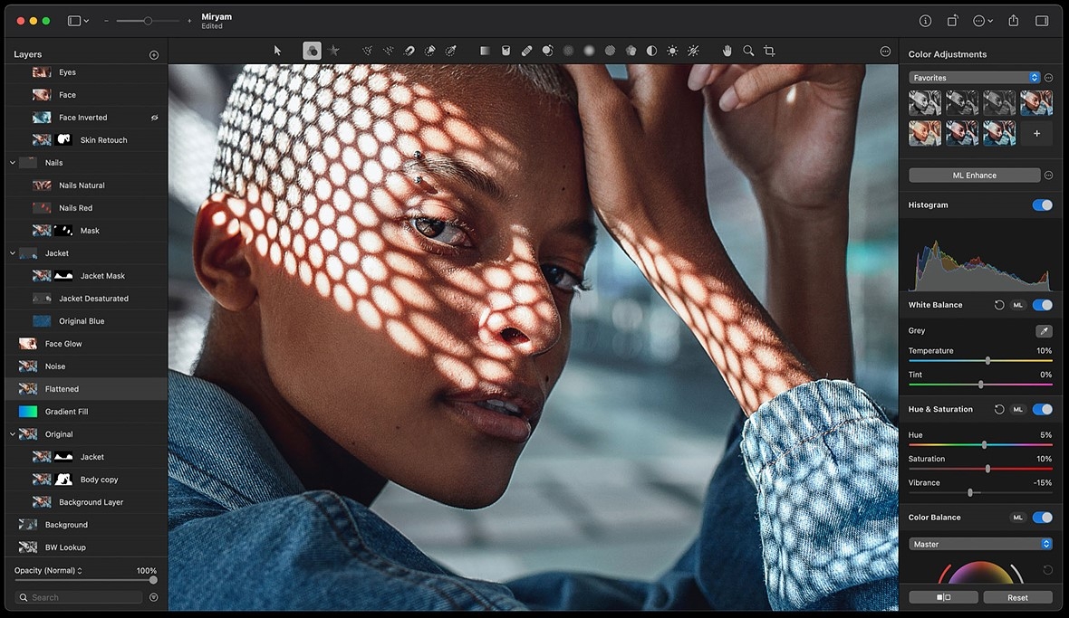 editing interface pixelmator pro