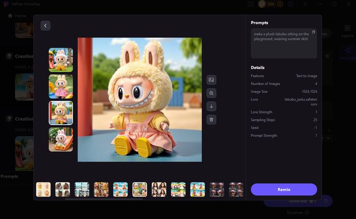 HitPaw로 라부부 의상 생성