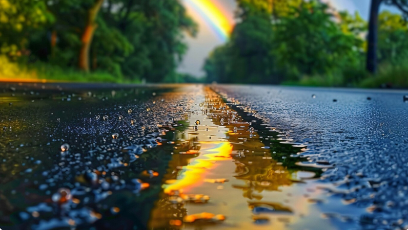 landscape rain photography with rainbow