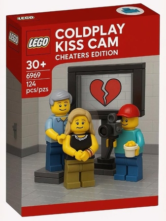 meme da câmera de beijo do Coldplay com produto Lego