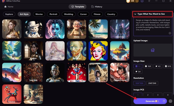 add prompt and hit generate