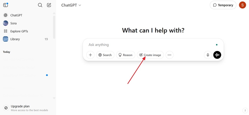 access chatgpt click create image