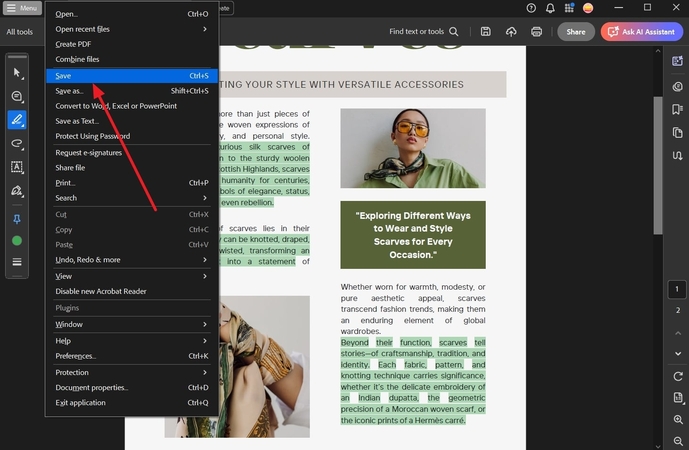 highlight text and save acrobat