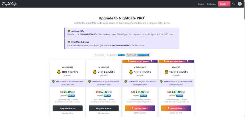 nightcafe ai pricing
