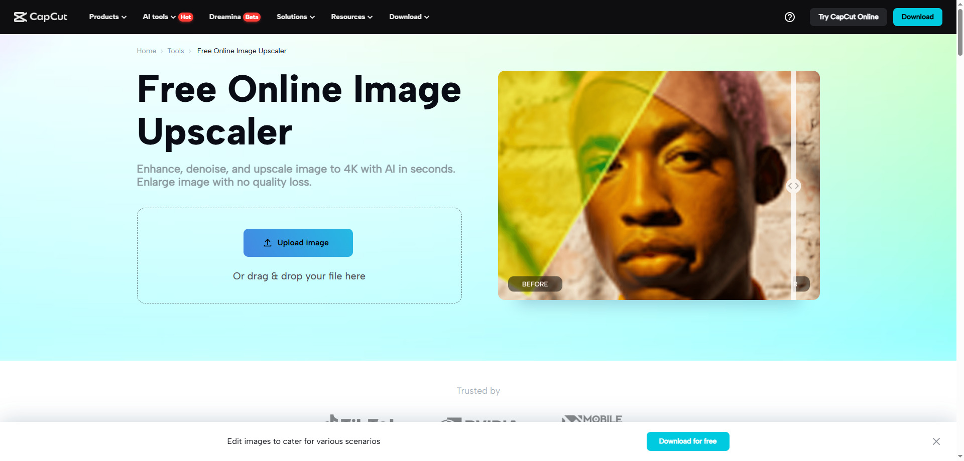 open capcut ai iamge upscaler