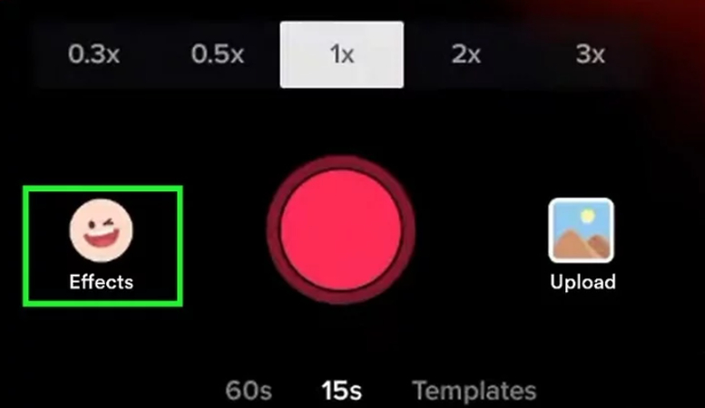 open the effects menu on the recording screen