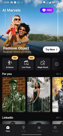 Abrir HitPaw y seleccionar opción de video AI para beso animado con IA