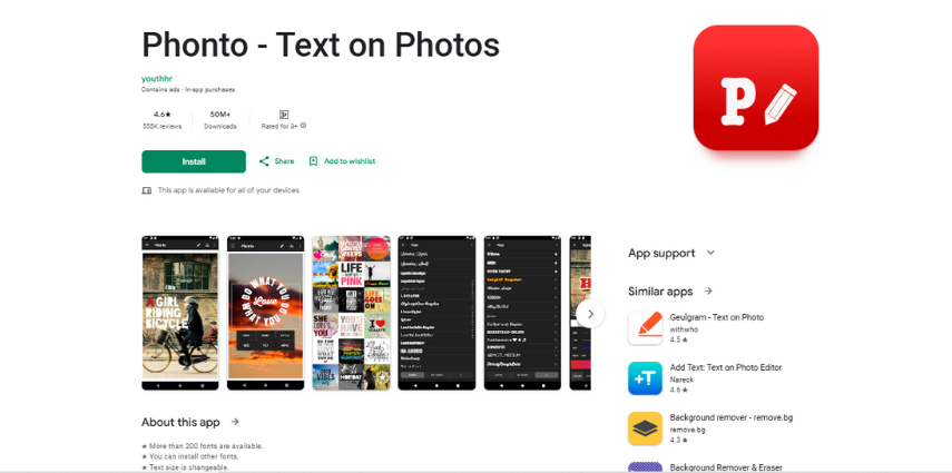 phonto app to add words to photos