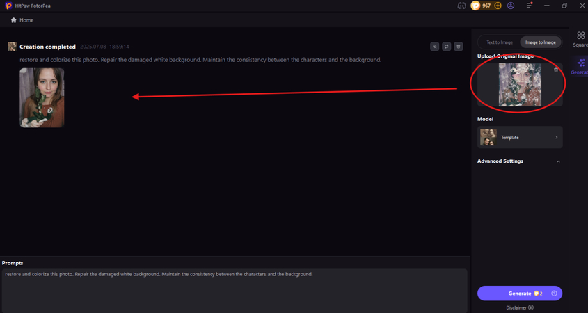 Photo restoration in HitPaw FotorPea Image Software