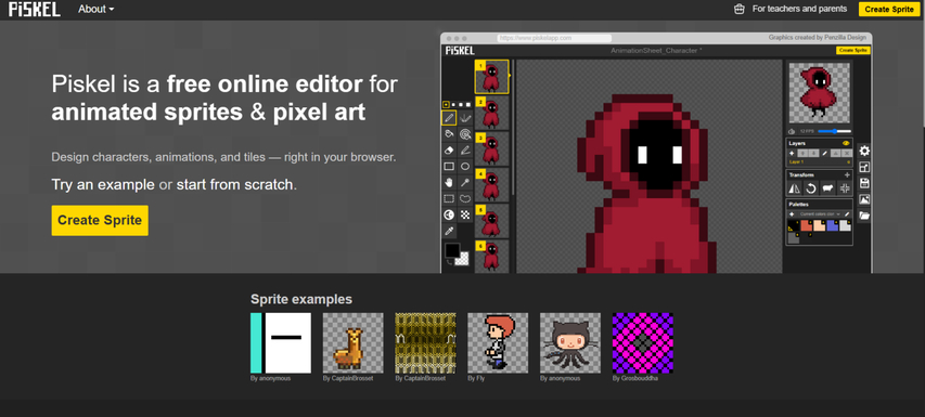 homepage screenshot of piksel app