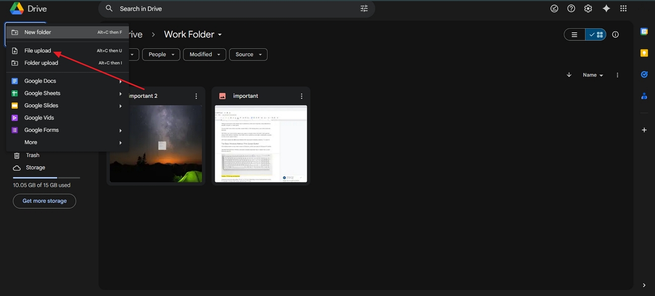Fotos manuell in Google Drive hochladen