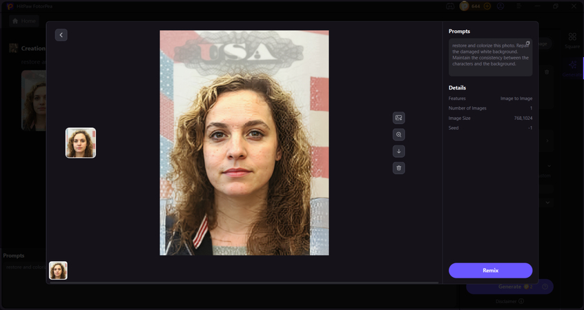 preview the final result and download the restored photo