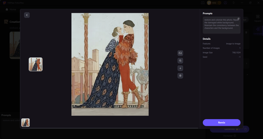 preview the final result and download the restored photo