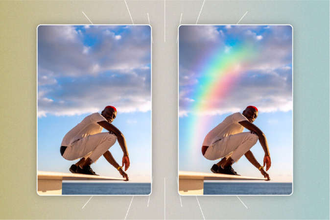 Online editor applying rainbow light to the uploaded image.