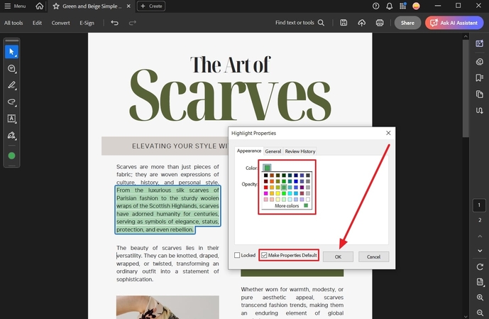 default the desired color change
