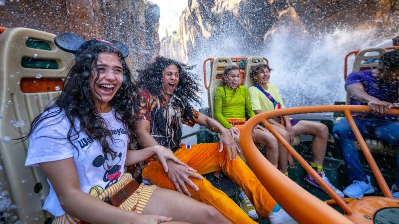families enjoying amusement park attractions