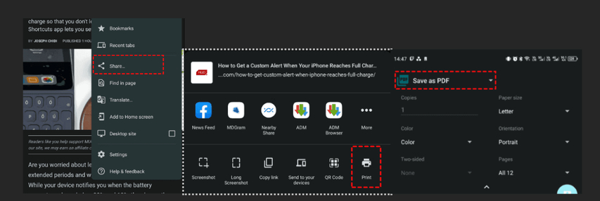 steps to save a webpage as pdf on android