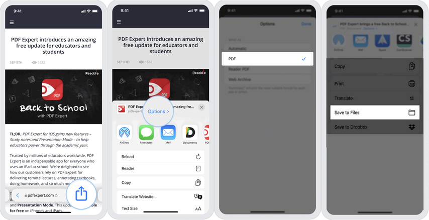 steps to save a webpage as pdf on iphone