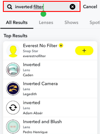 type inverted to find filters