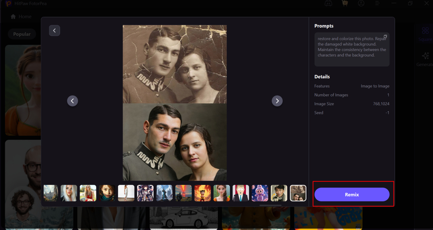 choisir le modèle noir et blanc et cliquer sur remix