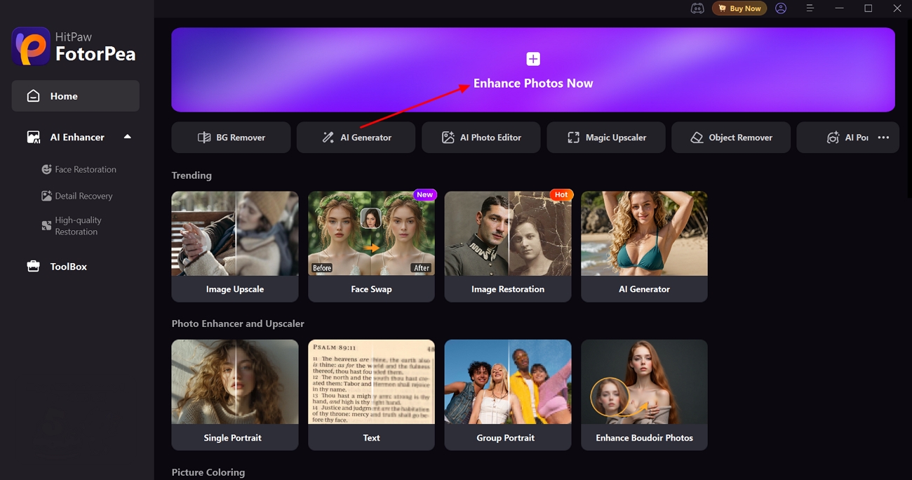 choose enhance photos now fotorpea interface