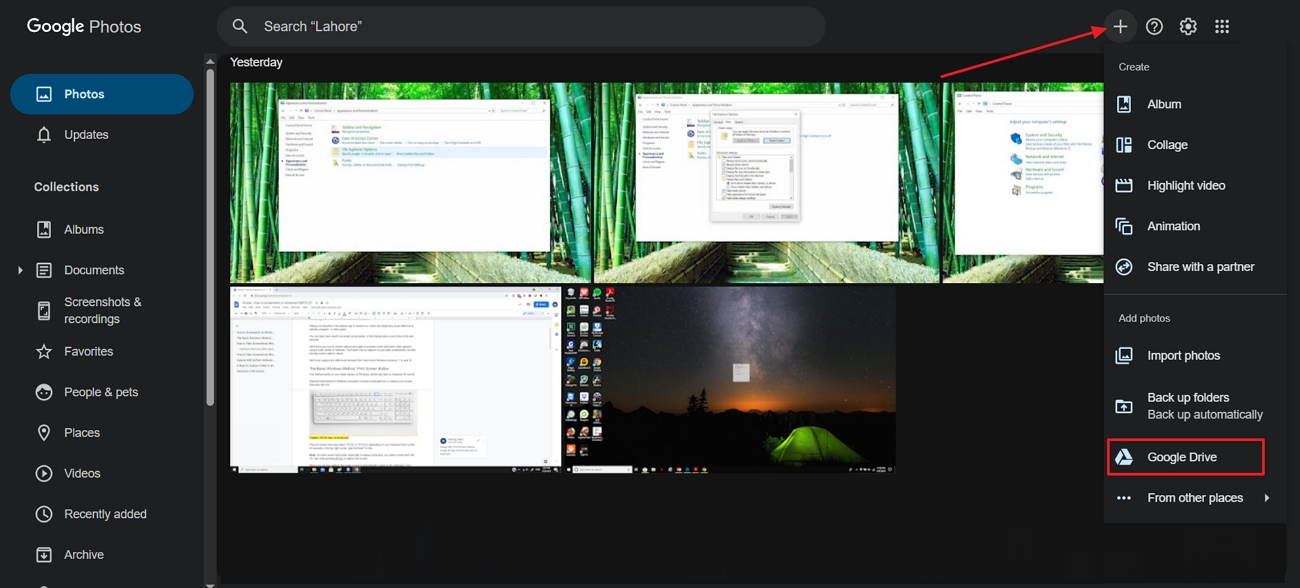 Google Drive auswählen, um Fotos zu verschieben