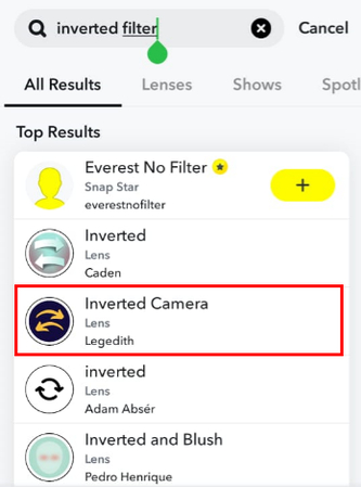 apply inverted filter to camera view