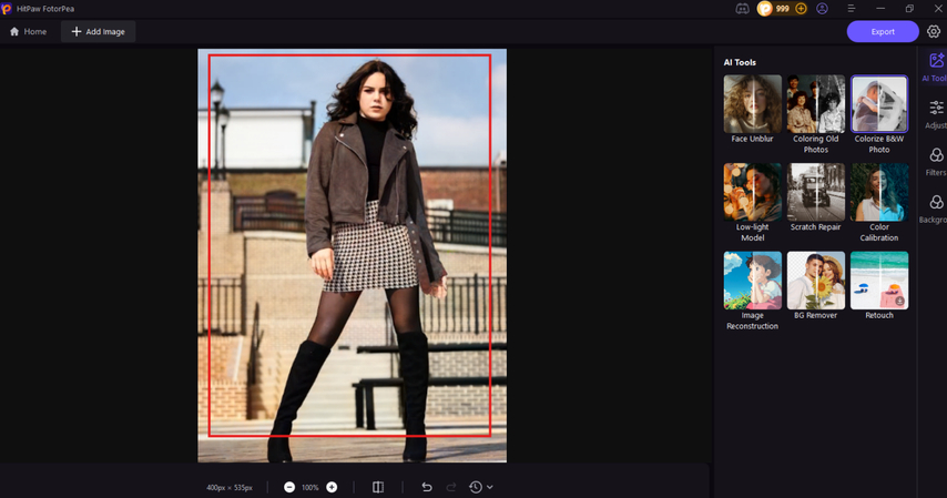 Photo sépia convertie en couleur dans HitPaw FotorPea