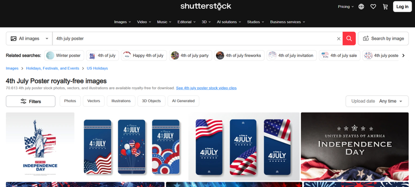 homepage screenshot of shutterstock landing page
