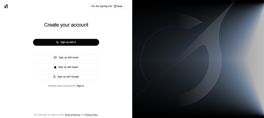 grok ai login or sign-up page