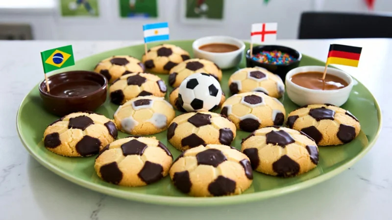 cookies designed like footballs for party