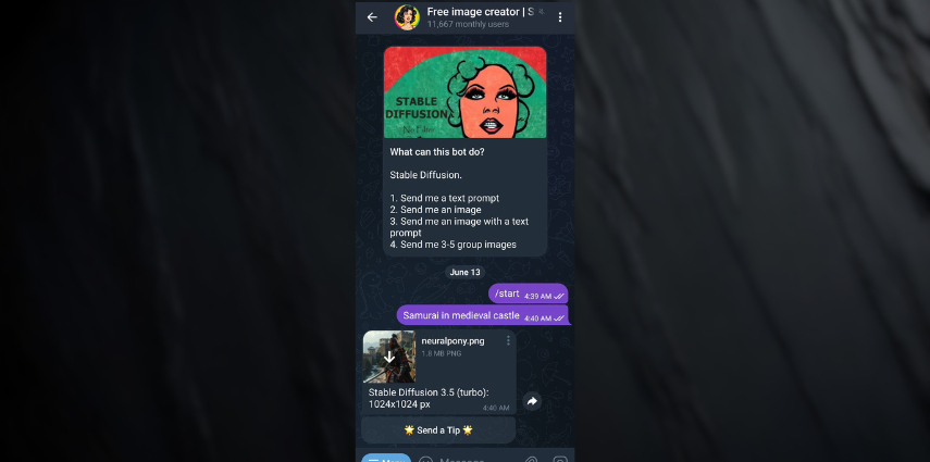 stable diffusion telegram ai image generator