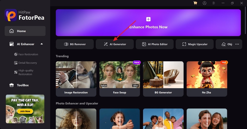 Ubica el Generador AI en HitPaw FotorPea