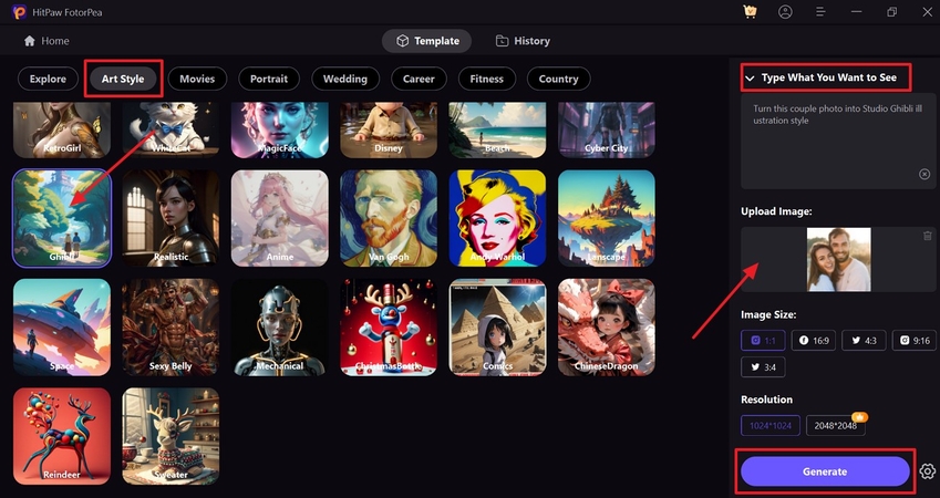 Agrega un Comando, Elige el Estilo y Haz Clic en Generar