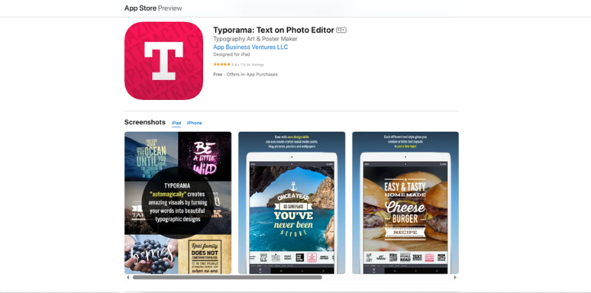 typorama app to add words to photos