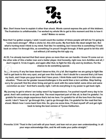 Tyrese Haliburton's statement on his Achilles injury and recovery