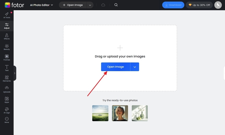 upload the photo on fotor online
