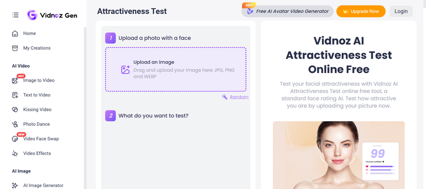vidnoz ai attractiveness test