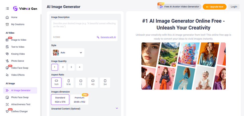 homepage screenshot of vidnoz ai outfit changer