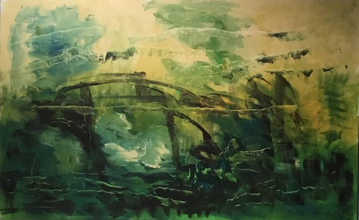 a creative vintage artwork of a surreal abstract old bridge