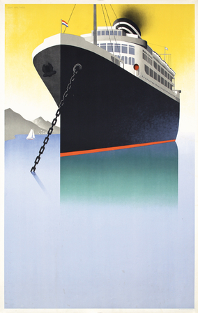 Authentic vintage travel poster featuring ocean liner