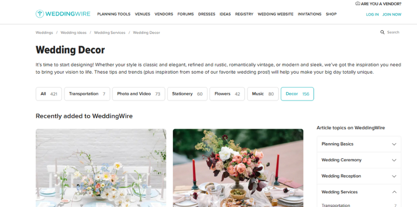 weddingwire wedding color palette generator