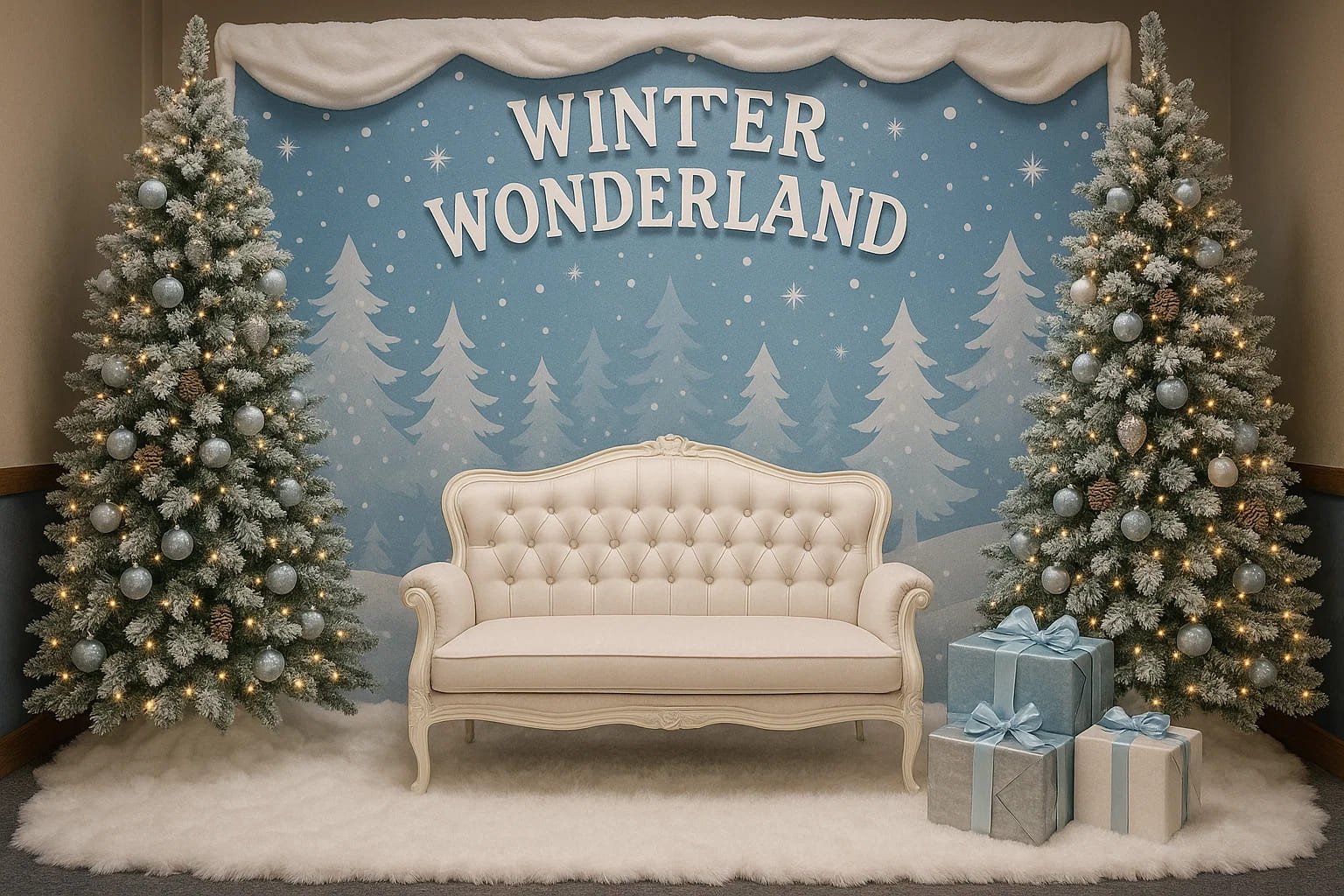 photo booth made of winter wonderland theme