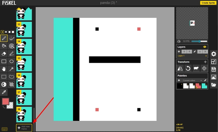 애니메이션을 위한 프레임 추가